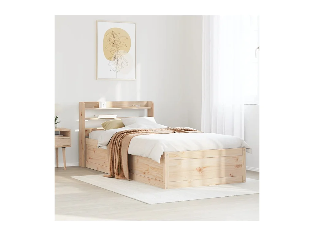 Lit simple | Lit adulte, enfant | Cadre de lit avec tête de lit 90x200 cm bois de pin massif
