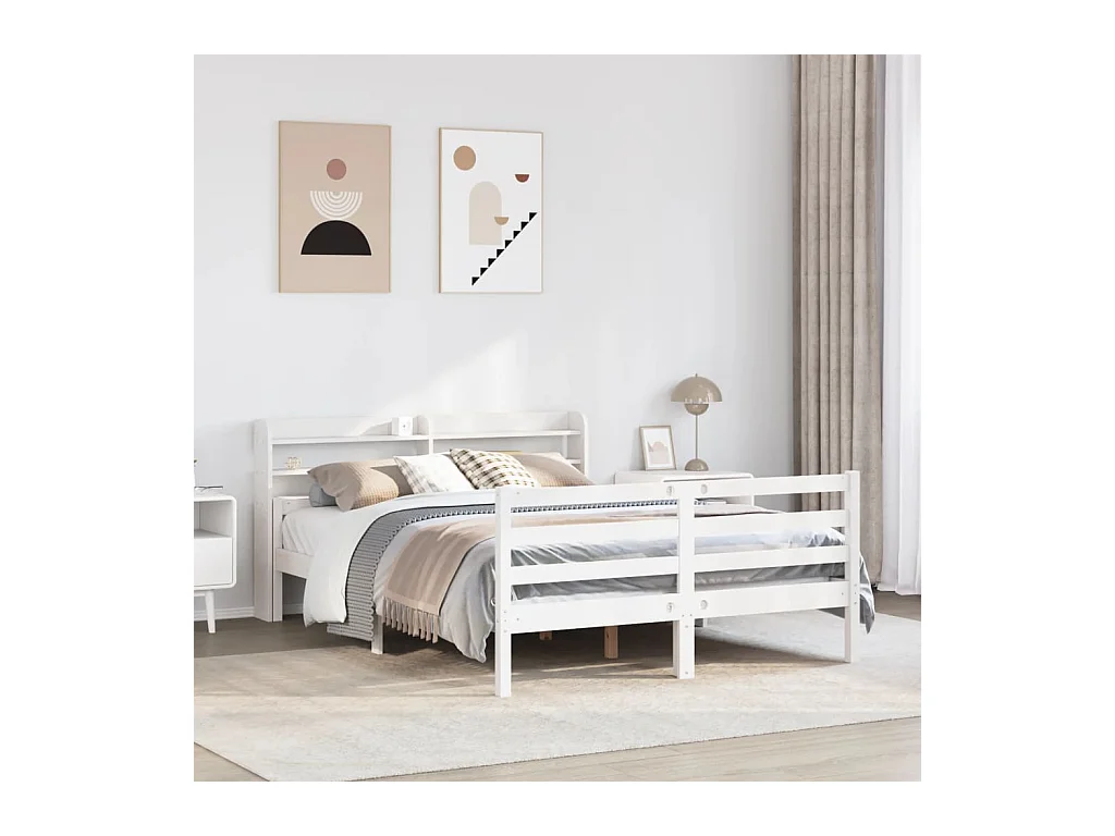 Lit double | Lit adulte | Cadre de lit avec tête de lit blanc 140x200 cm