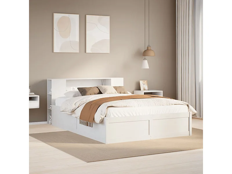 Lit double | Lit adulte | Cadre de lit blanc 135x190 cm bois de pin massif