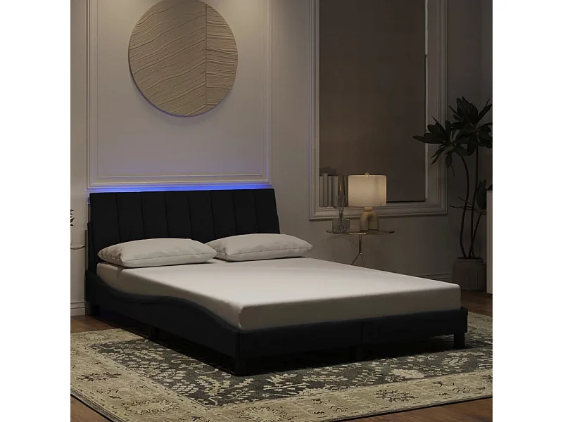 Lit simple | Lit adulte, enfant | Cadre de lit avec LED noir 120x200 cm velours