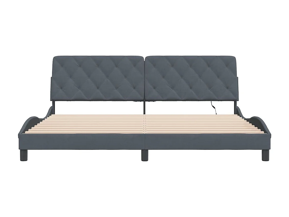 Lit double | Lit adulte | Cadre de lit avec lumières LED gris foncé 200x200 cm velours