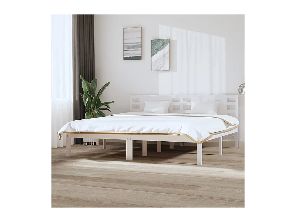 Lit double | Lit adulte | Cadre de lit blanc 200x200 cm bois massif de pin