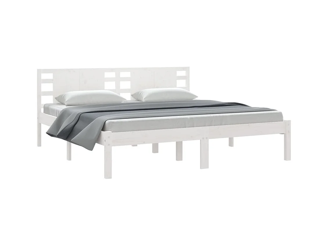 Lit double | Lit adulte | Cadre de lit blanc 200x200 cm bois massif de pin