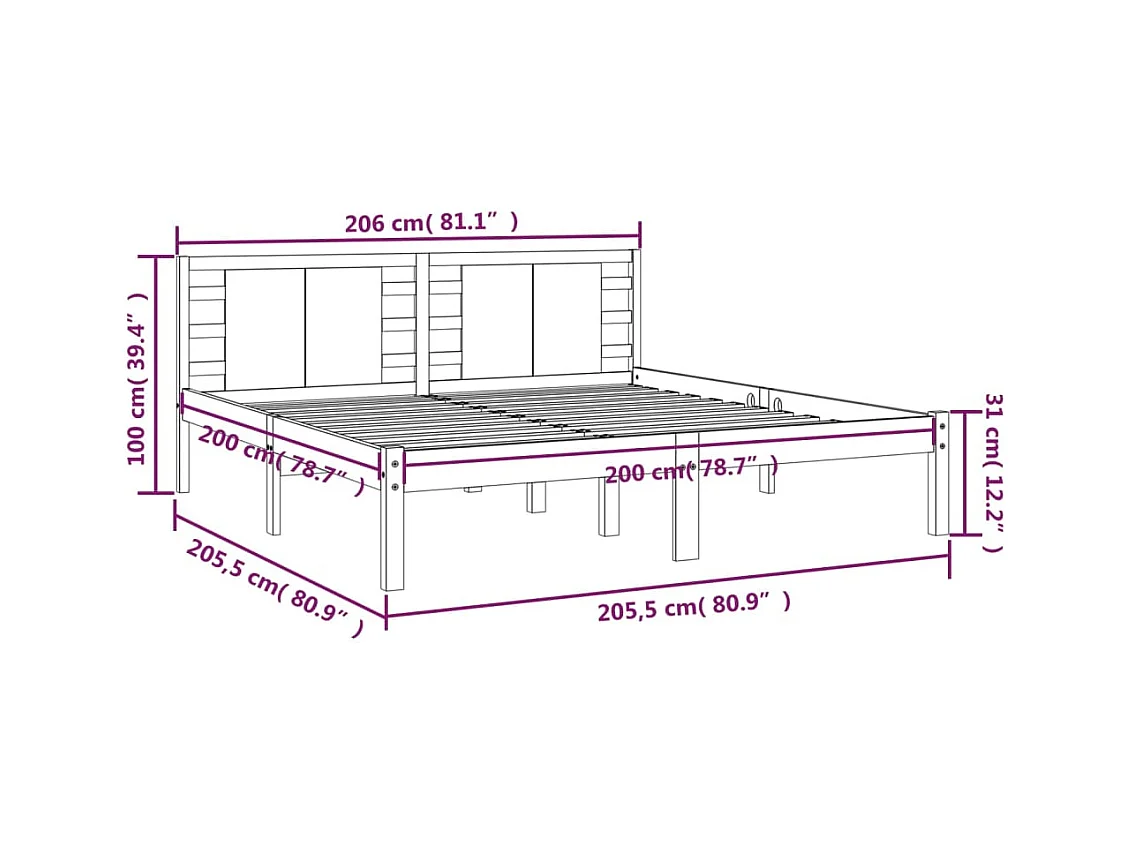 Lit double | Lit adulte | Cadre de lit blanc 200x200 cm bois massif de pin