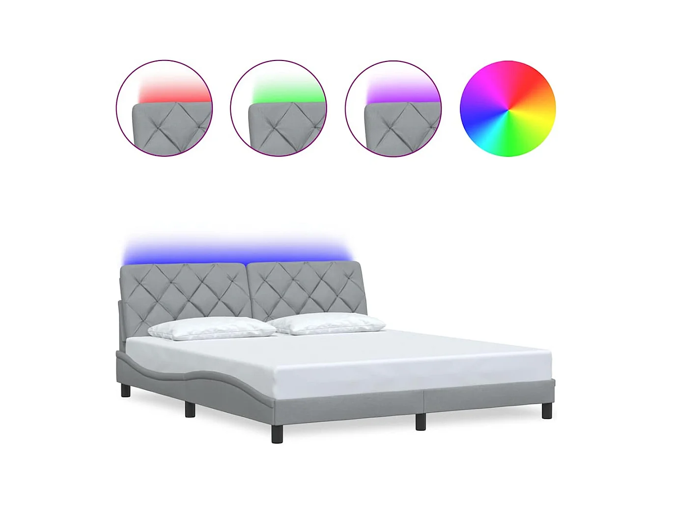 Lit double | Lit adulte | Cadre de lit avec LED gris clair 180x200 cm tissu