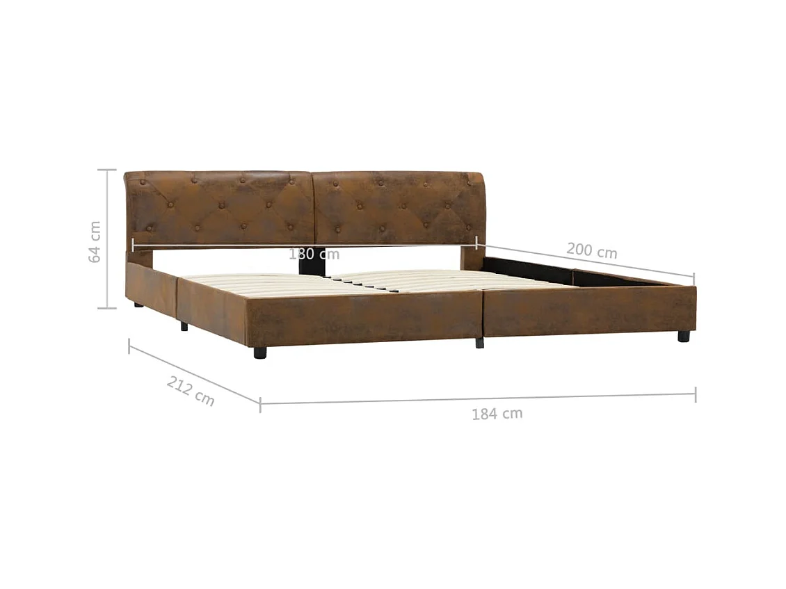 Lit double | Lit adulte | Cadre de lit marron similicuir daim 180x200 cm