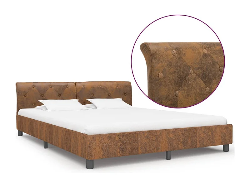 Lit double | Lit adulte | Cadre de lit marron similicuir daim 180x200 cm