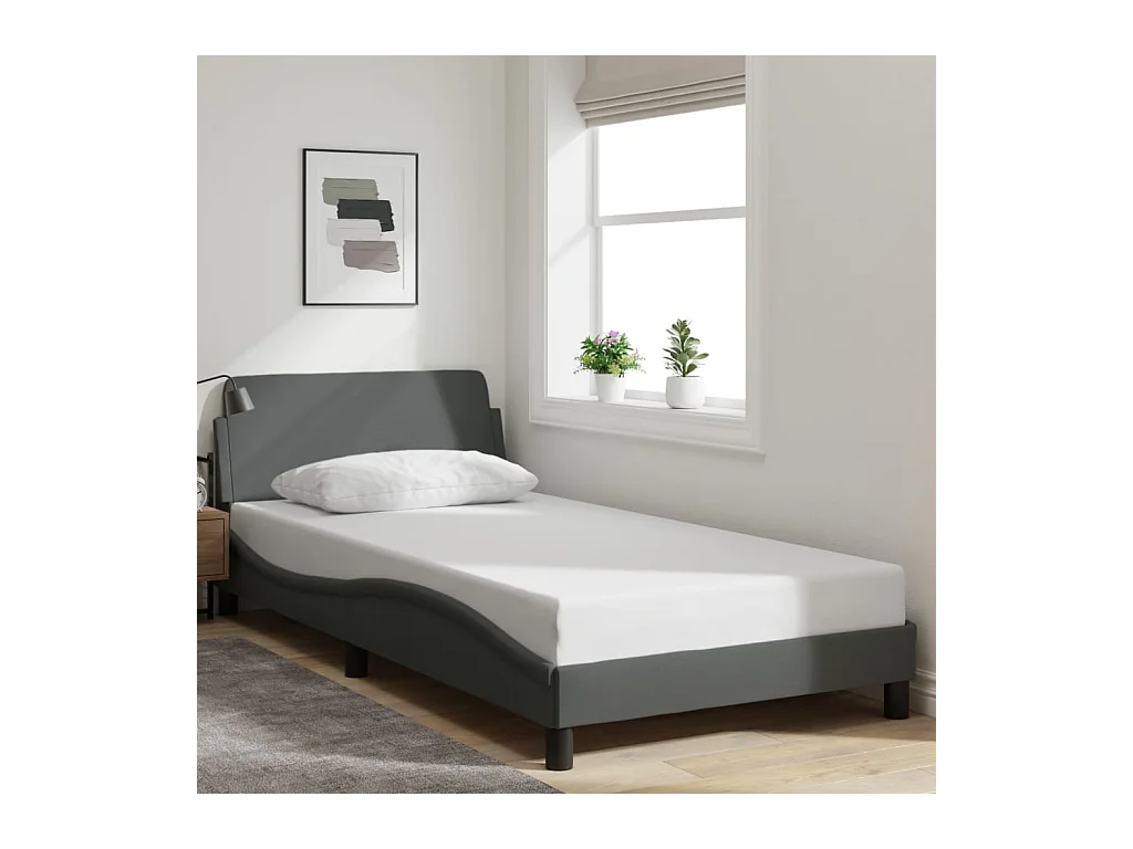 Lit simple | Lit adulte, enfant | Cadre de lit gris foncé 100x200 cm tissu