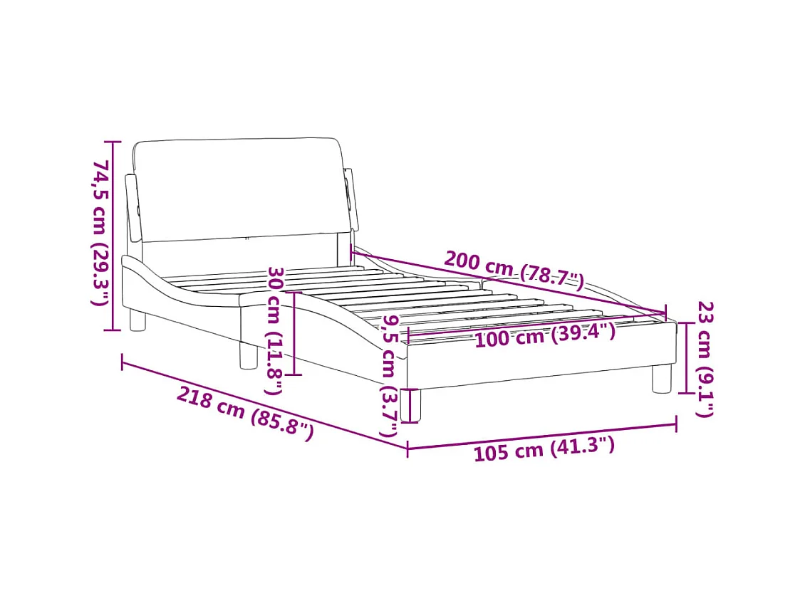 Lit simple | Lit adulte, enfant | Cadre de lit gris foncé 100x200 cm tissu