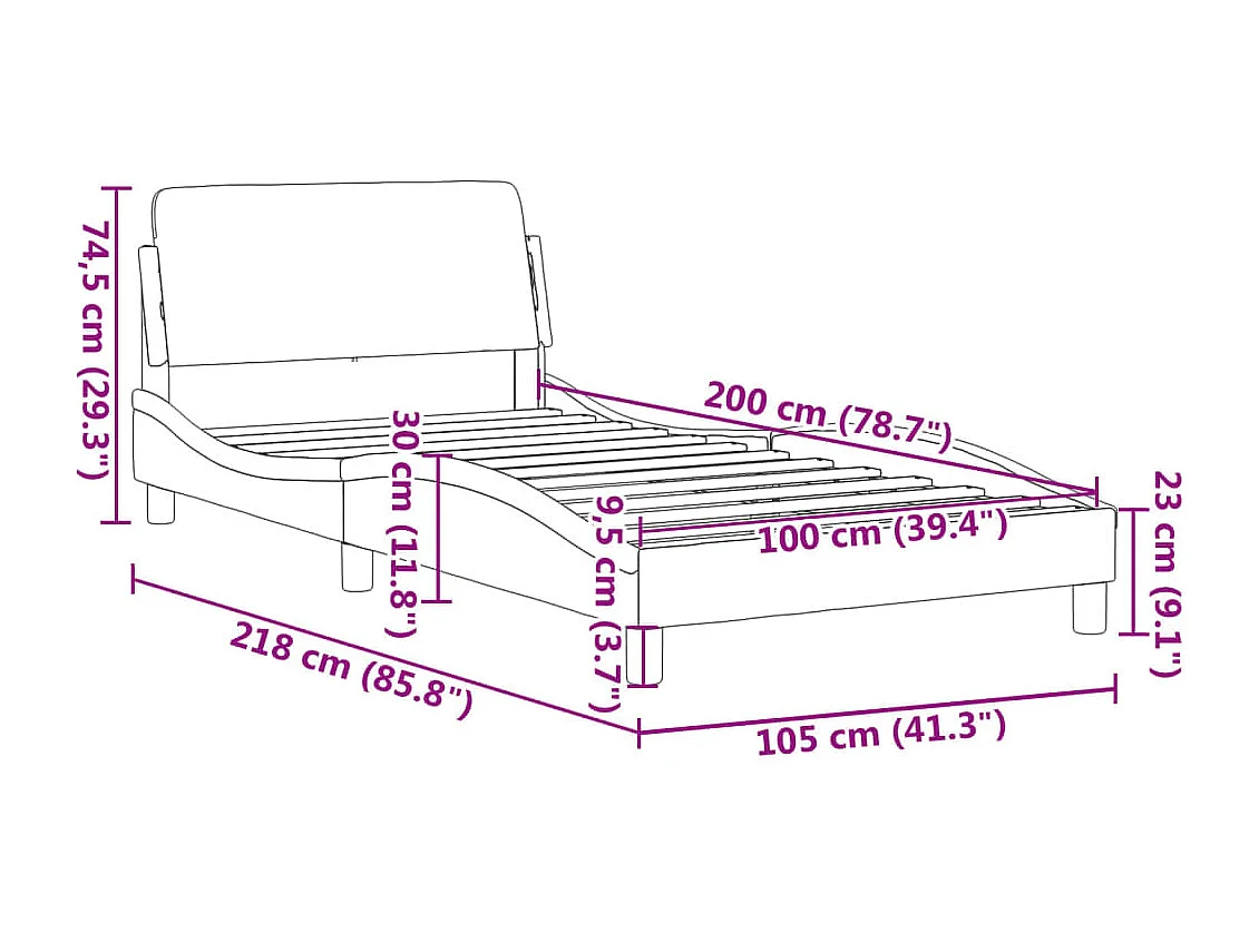 Lit simple | Lit adulte, enfant | Cadre de lit gris foncé 100x200 cm tissu
