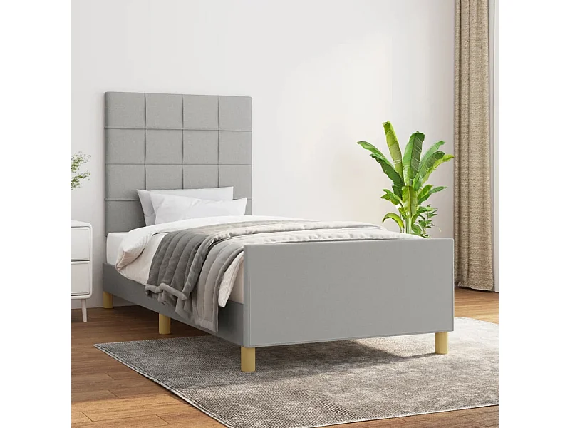 Lit simple | Lit adulte, enfant | Cadre de lit gris clair 100x200 cm tissu