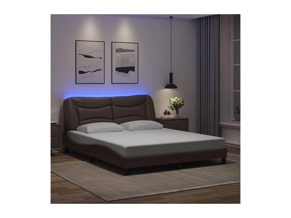 Lit double | Lit adulte | Cadre de lit avec LED marron 160x200 cm