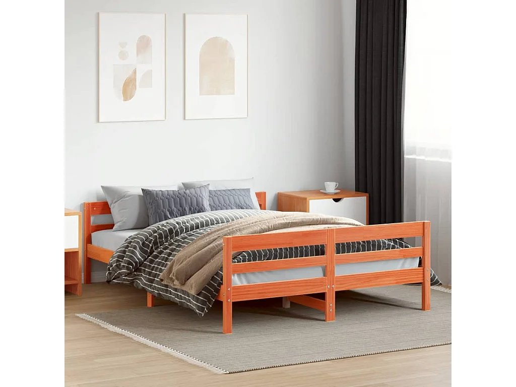 Lit double | Lit adulte | Cadre de lit cire marron 140x200cm bois pin massif
