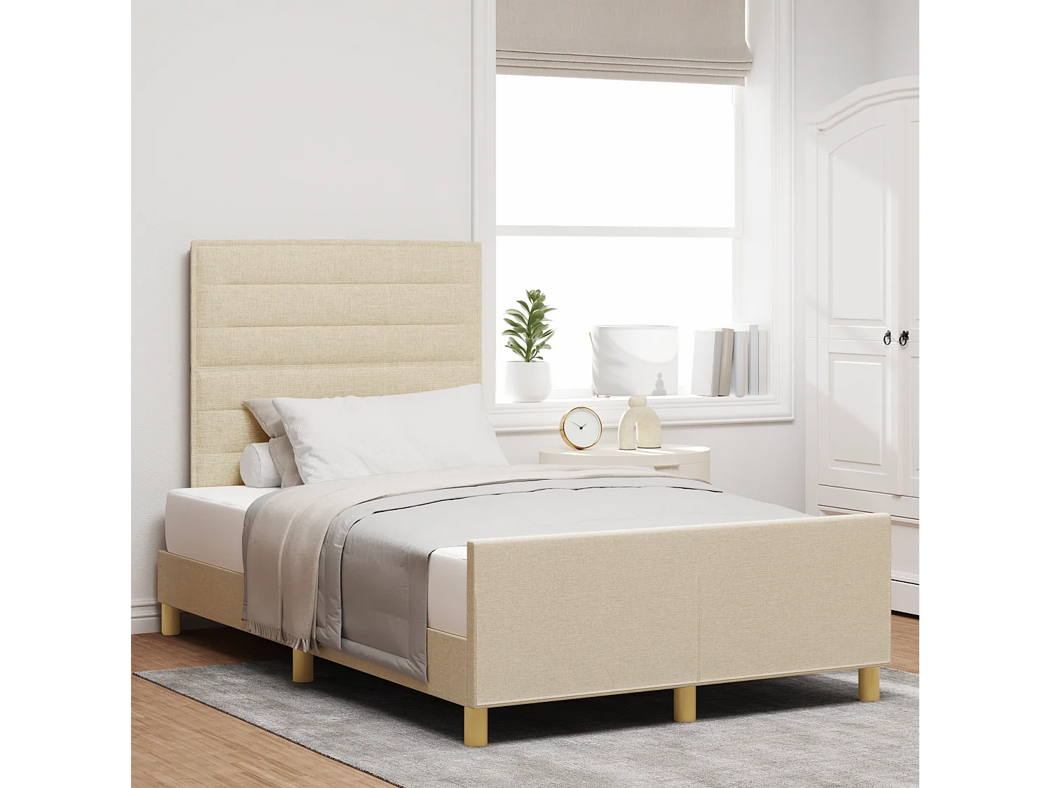 Lit simple | Lit adulte, enfant | Cadre de lit avec tête de lit Crème 120x200 cm tissu