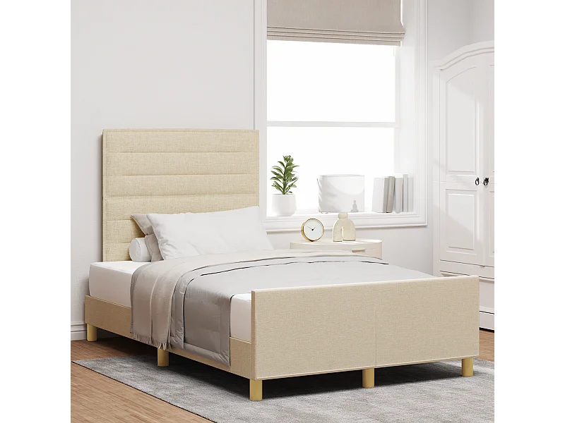 Lit simple | Lit adulte, enfant | Cadre de lit avec tête de lit Crème 120x200 cm tissu