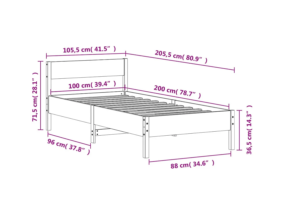 Lit simple | Lit adulte, enfant | Cadre de lit cire marron 100x200cm bois pin massif