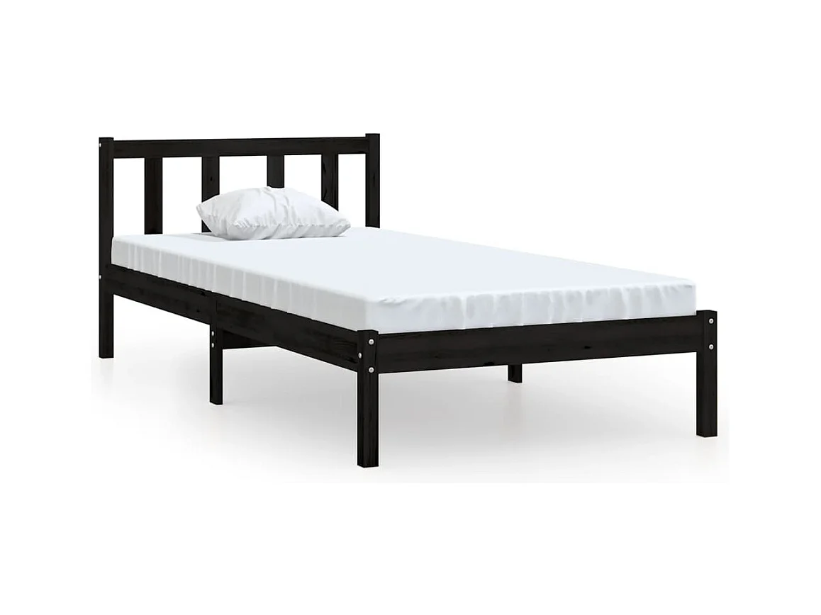 Lit simple | Lit adulte, enfant | Cadre de lit noir bois massif 75x190 cm