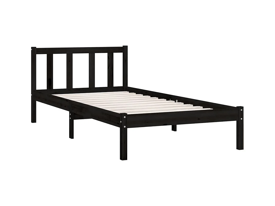 Lit simple | Lit adulte, enfant | Cadre de lit noir bois massif 75x190 cm