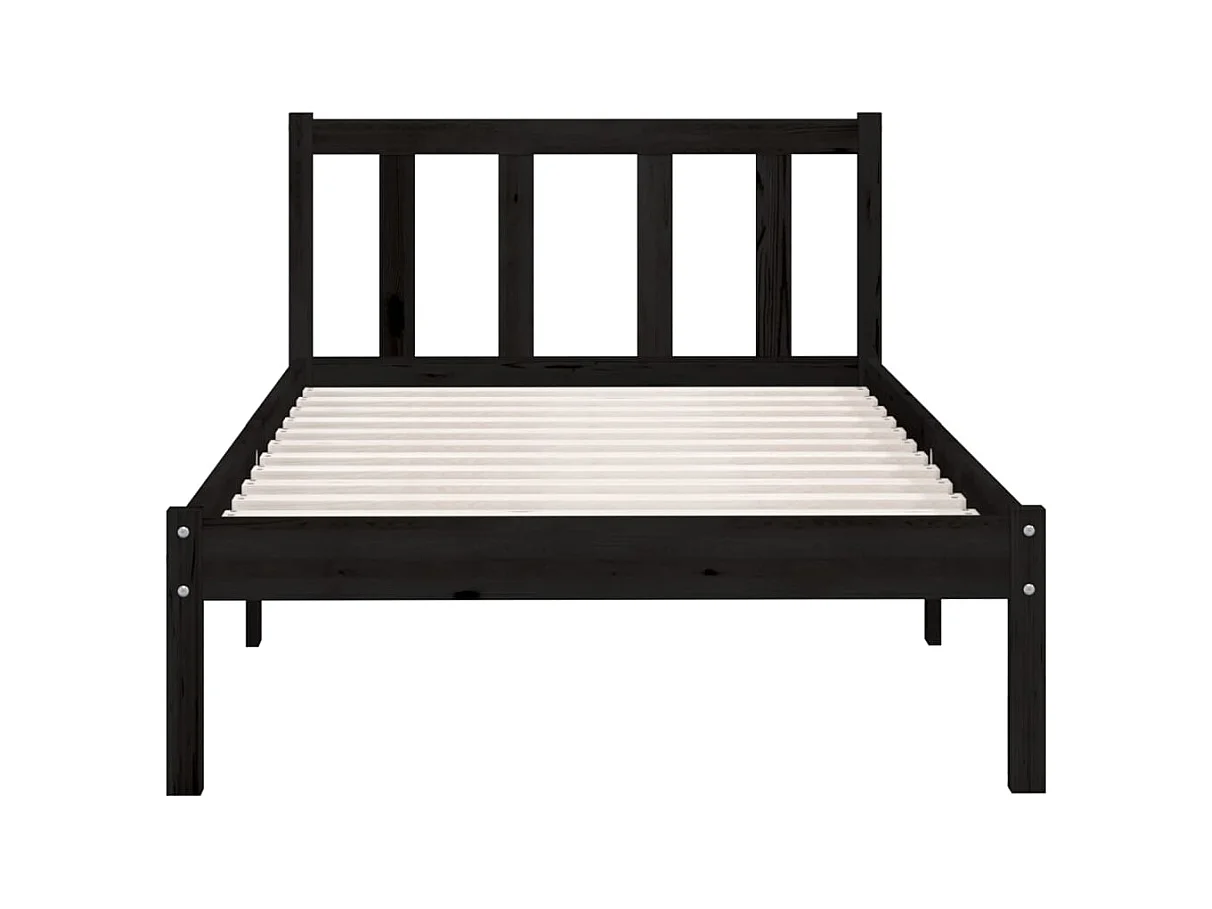 Lit simple | Lit adulte, enfant | Cadre de lit noir bois massif 75x190 cm
