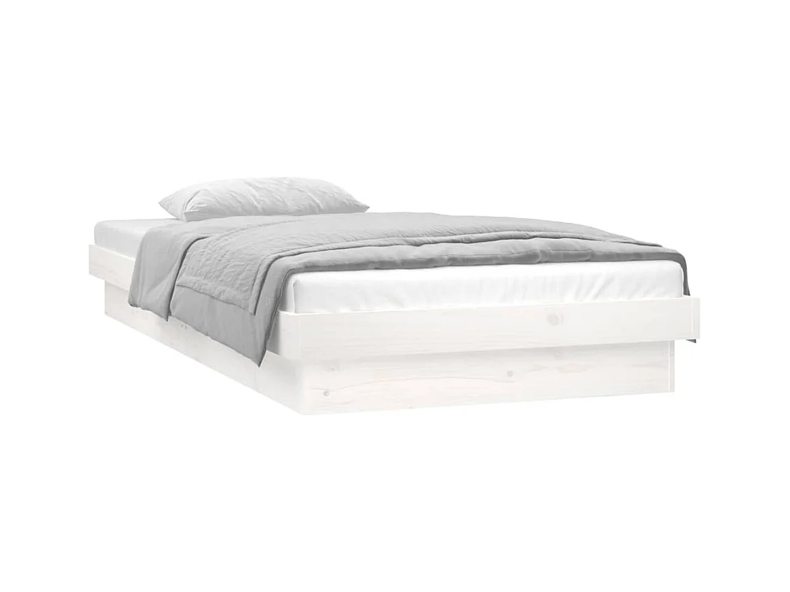 Lit simple | Lit adulte, enfant | Cadre de lit à LED blanc bois massif 90x190 cm