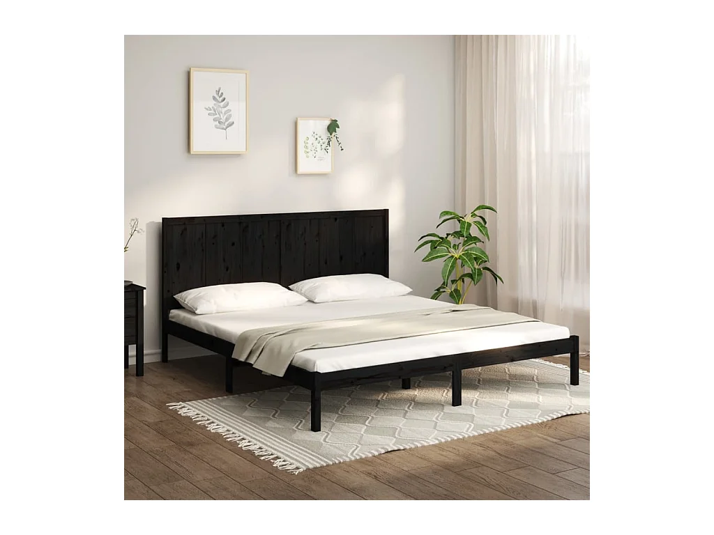 Lit double | Lit adulte | Cadre de lit noir 200x200 cm bois massif de pin