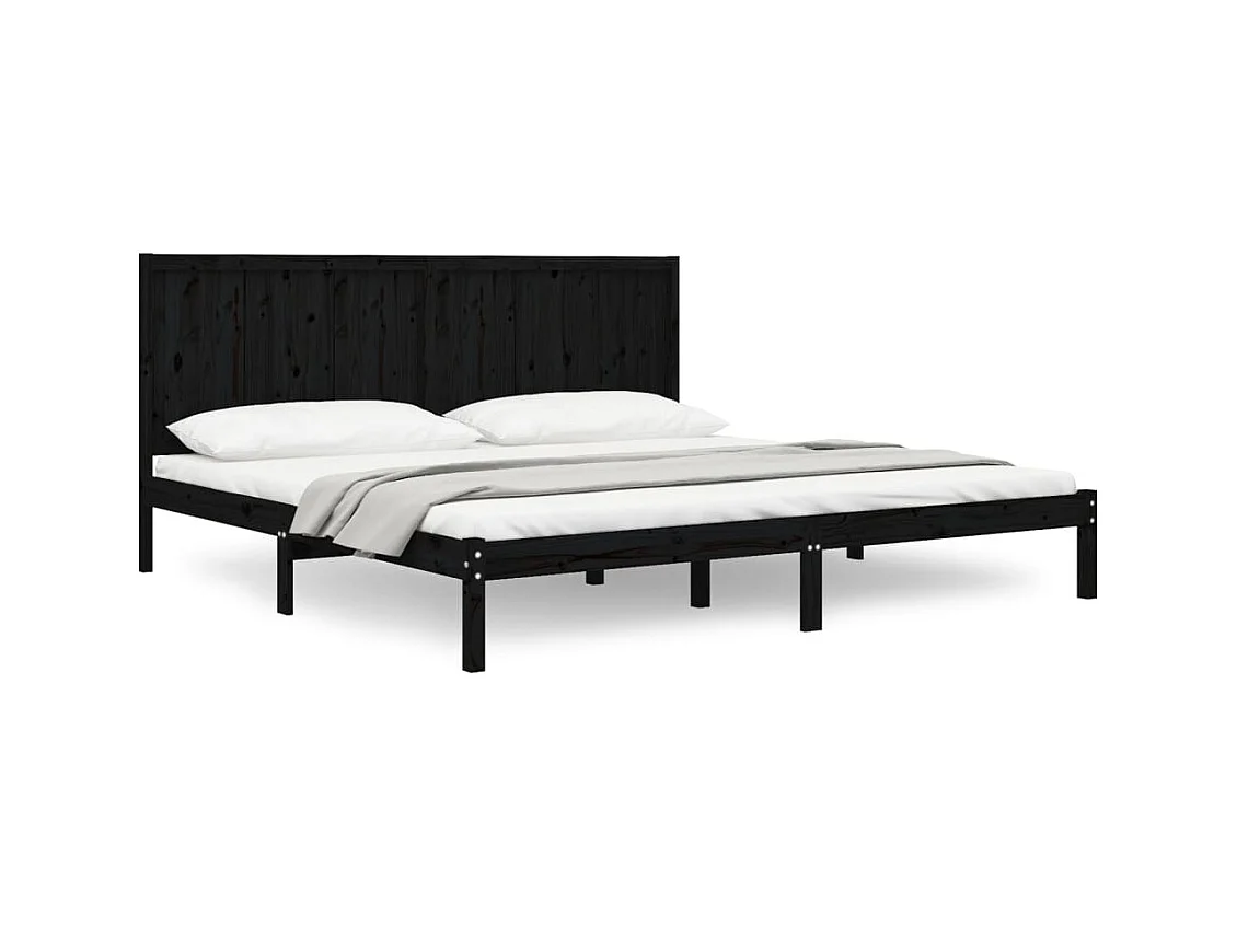 Lit double | Lit adulte | Cadre de lit noir 200x200 cm bois massif de pin