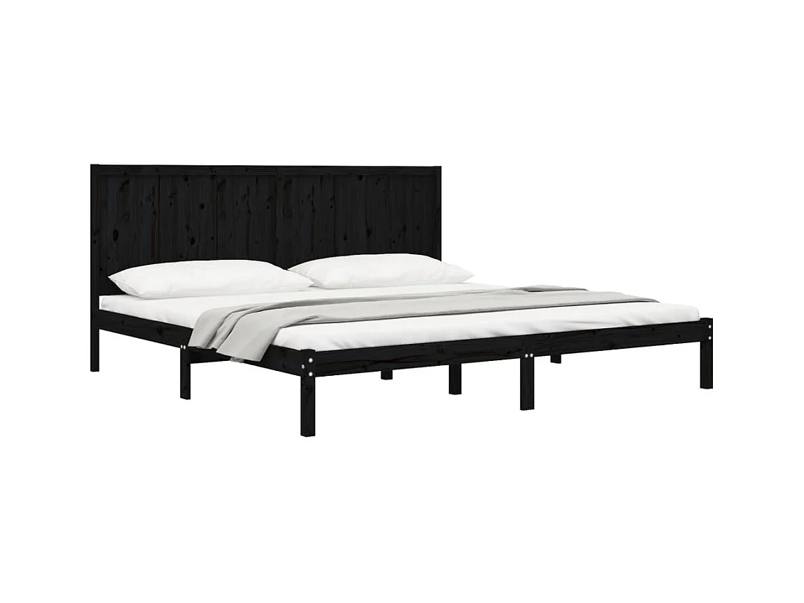 Lit double | Lit adulte | Cadre de lit noir 200x200 cm bois massif de pin