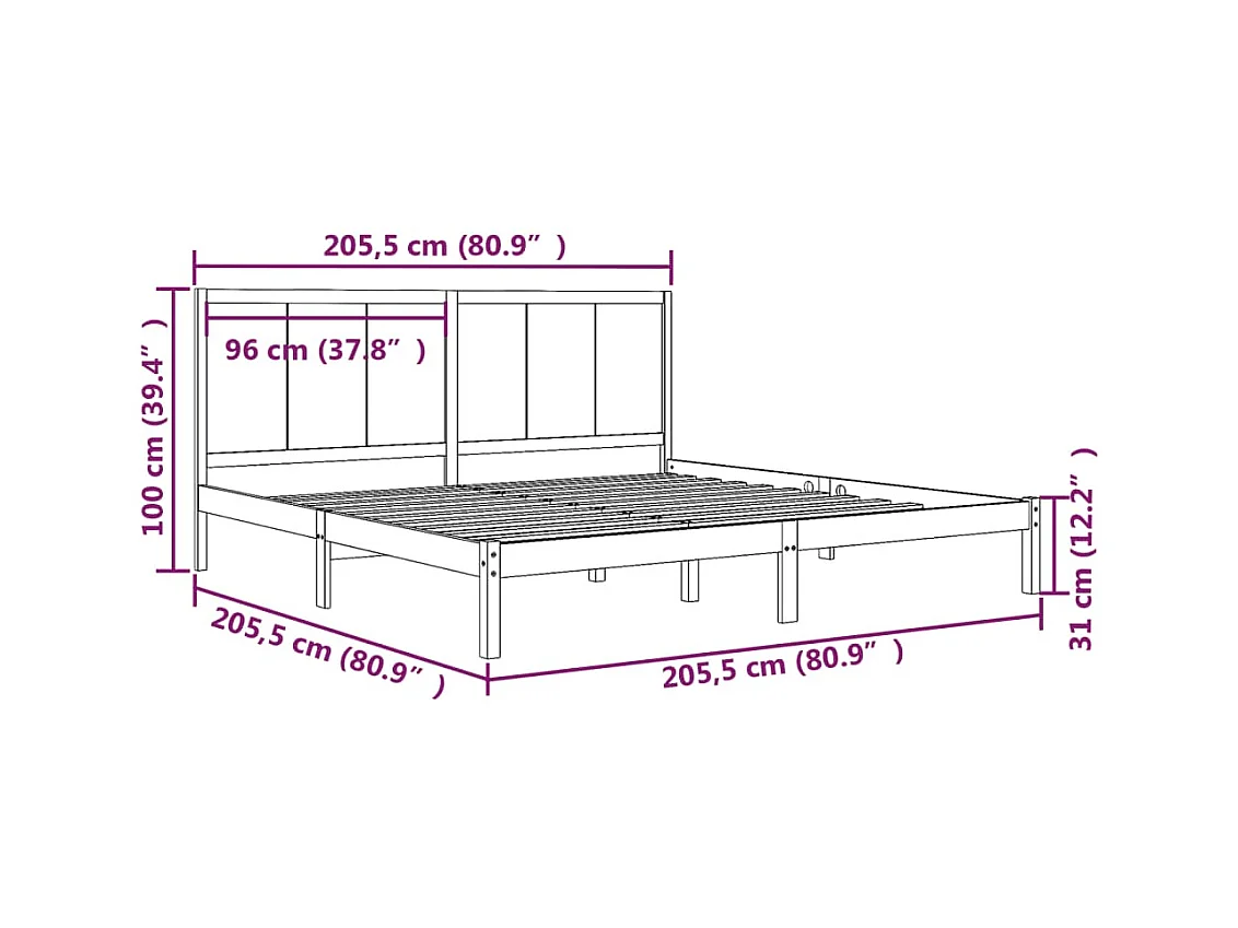 Lit double | Lit adulte | Cadre de lit noir 200x200 cm bois massif de pin