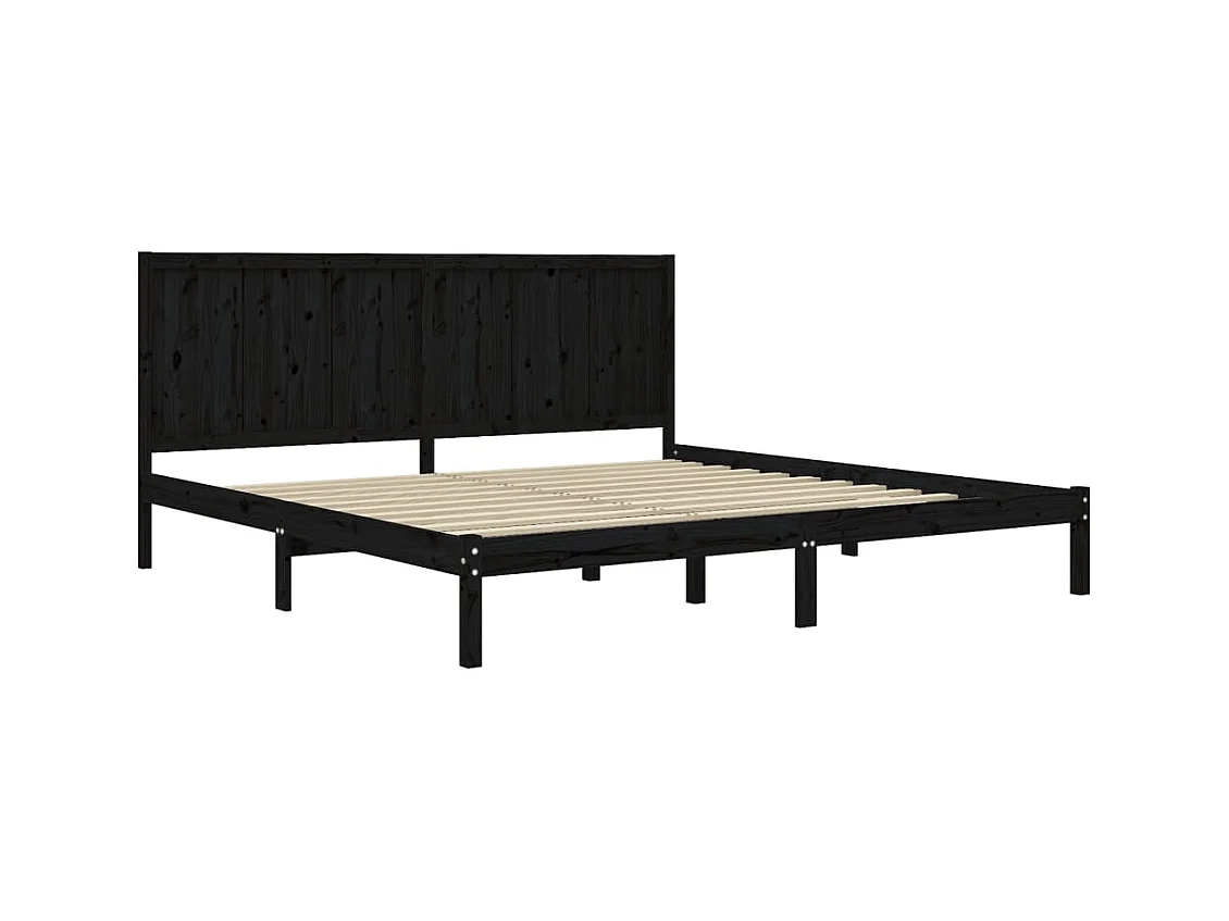 Lit double | Lit adulte | Cadre de lit noir 200x200 cm bois massif de pin