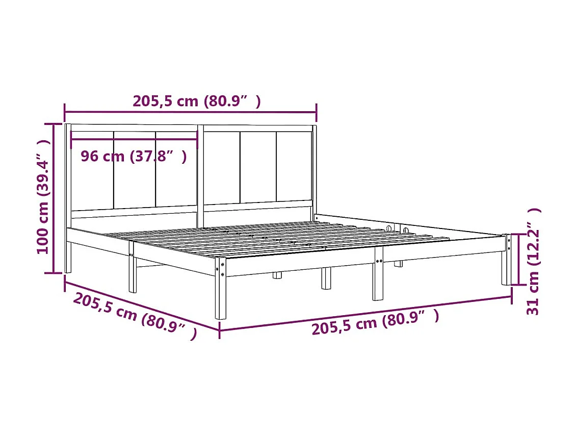 Lit double | Lit adulte | Cadre de lit noir 200x200 cm bois massif de pin