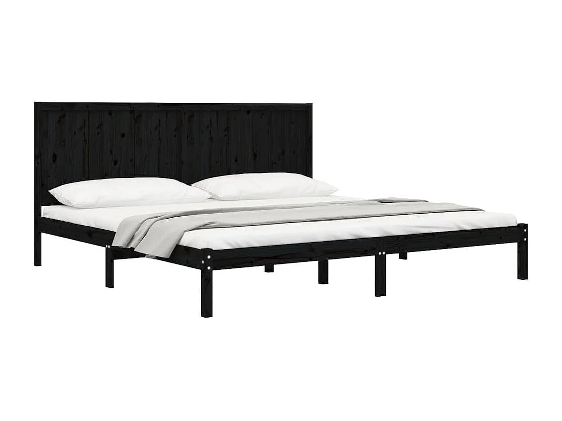Lit double | Lit adulte | Cadre de lit noir 200x200 cm bois massif de pin