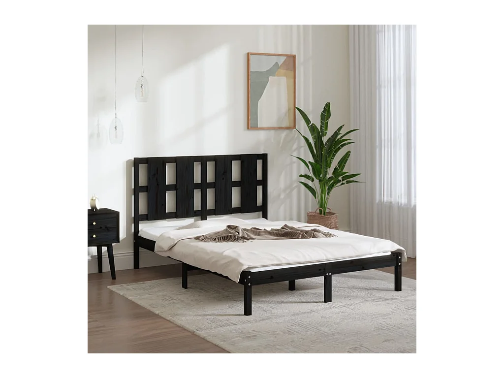 Lit double | Lit adulte | Cadre de lit noir 140x190 cm bois de pin massif