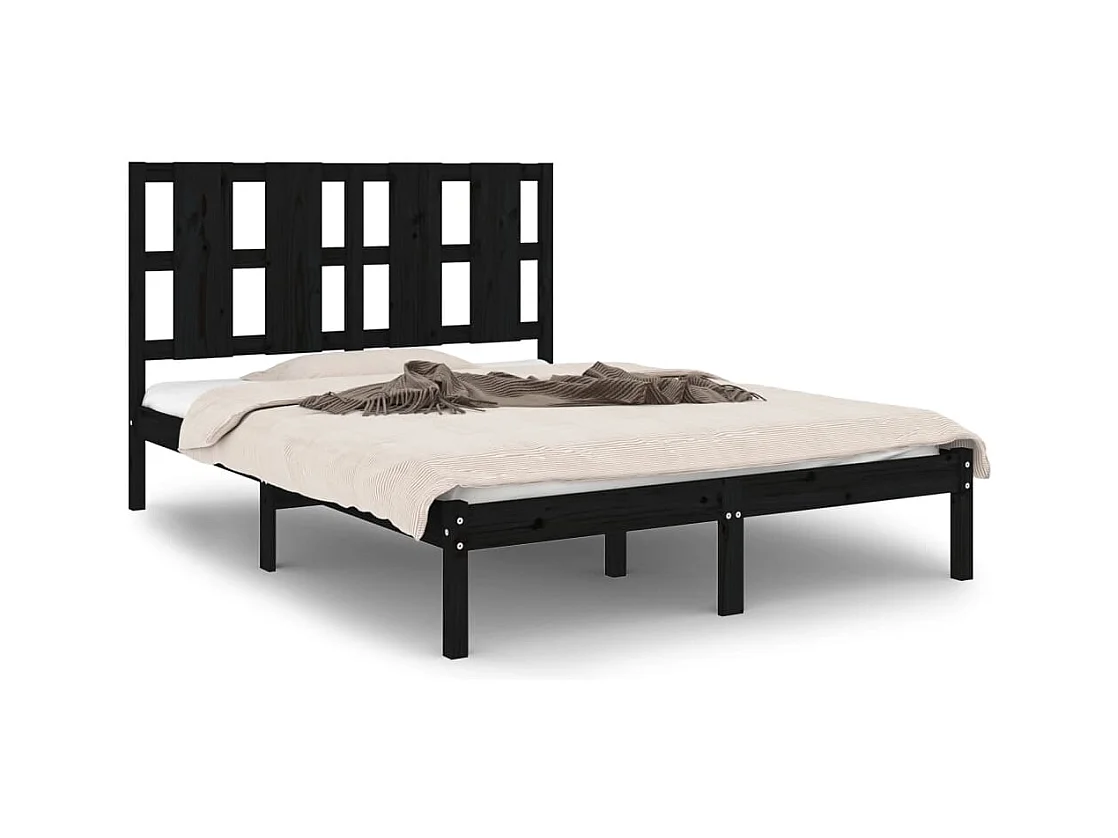 Lit double | Lit adulte | Cadre de lit noir 140x190 cm bois de pin massif