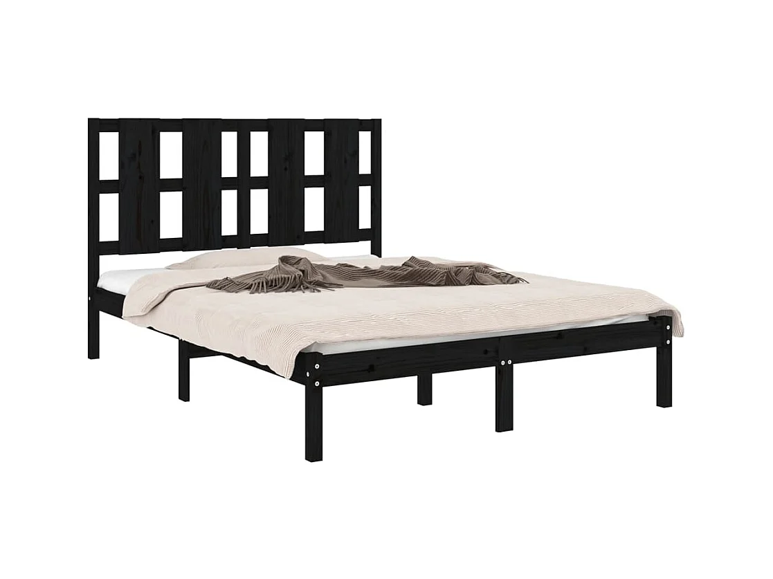 Lit double | Lit adulte | Cadre de lit noir 140x190 cm bois de pin massif