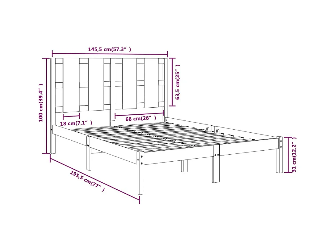Lit double | Lit adulte | Cadre de lit noir 140x190 cm bois de pin massif