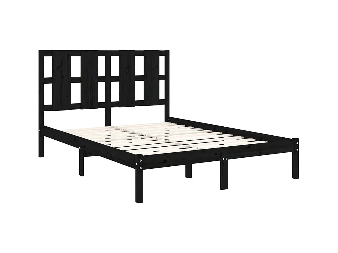 Lit double | Lit adulte | Cadre de lit noir 140x190 cm bois de pin massif