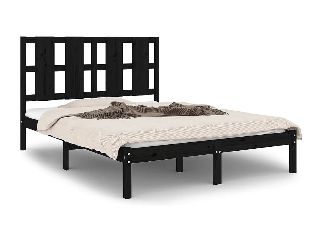 Lit double | Lit adulte | Cadre de lit noir 140x190 cm bois de pin massif