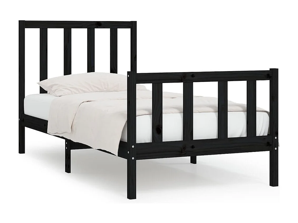 Lit simple | Lit adulte, enfant | Cadre de lit noir 75x190 cm bois massif