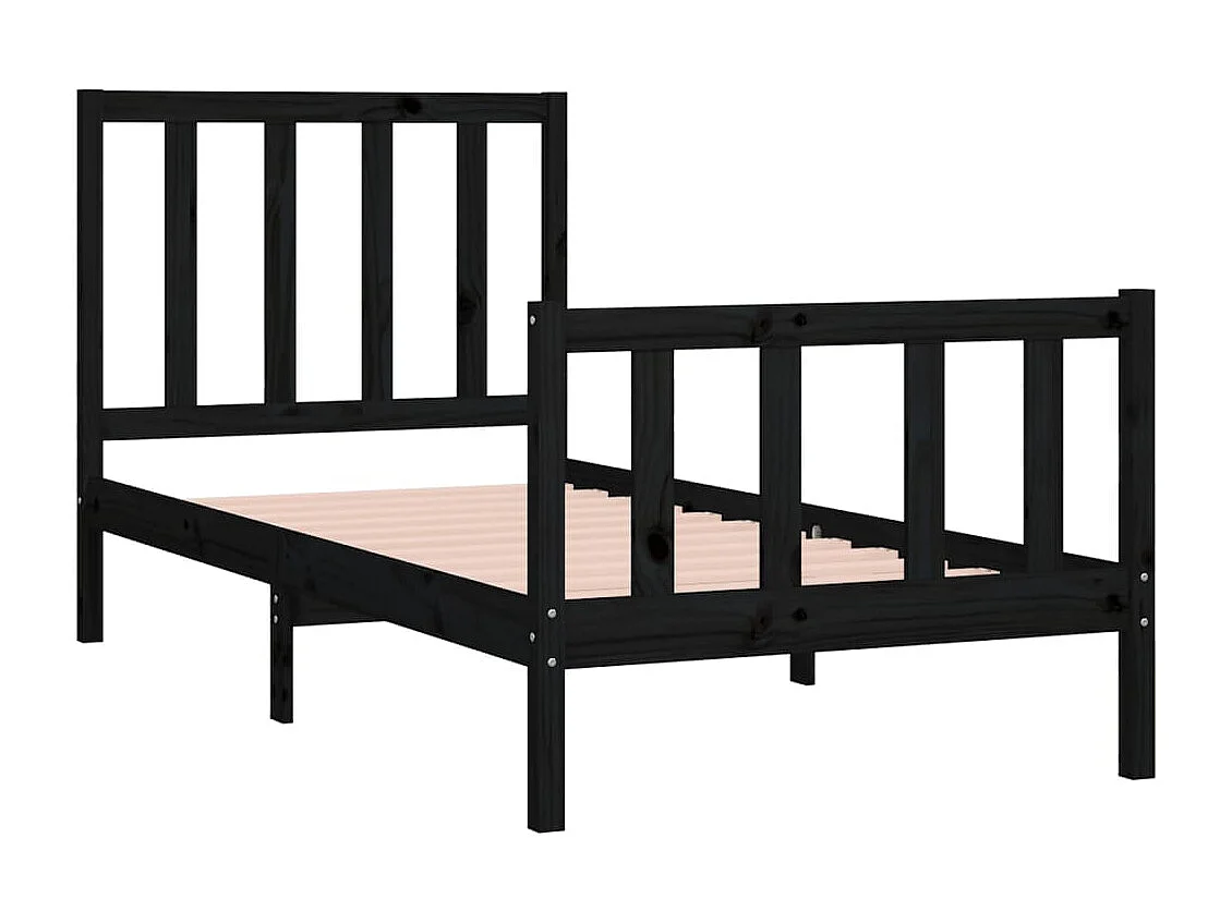 Lit simple | Lit adulte, enfant | Cadre de lit noir 75x190 cm bois massif