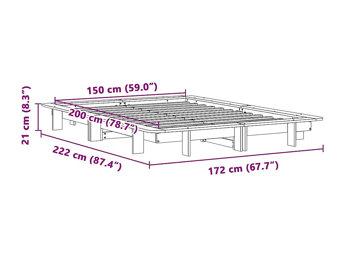 Lit double | Lit adulte | Cadre de lit blanc 150x200 cm bois de pin massif