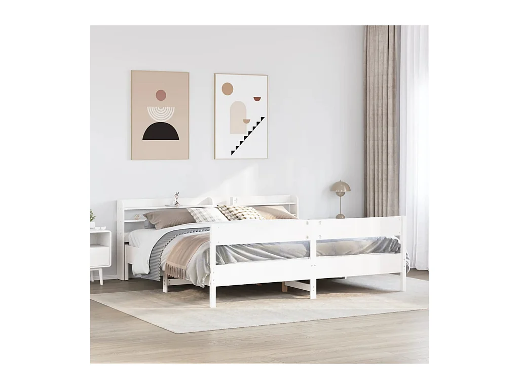 Lit double | Lit adulte | Cadre de lit blanc 200x200 cm bois massif de pin