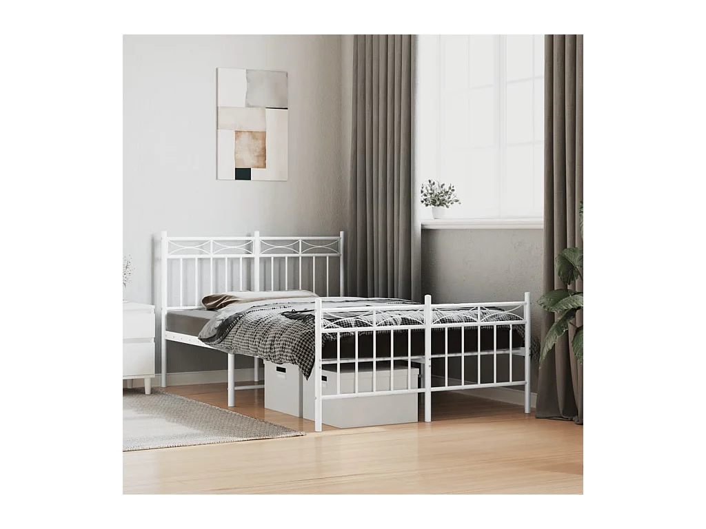 Lit simple | Lit adulte, enfant | Cadre de lit métal et pied de lit blanc 120x200 cm