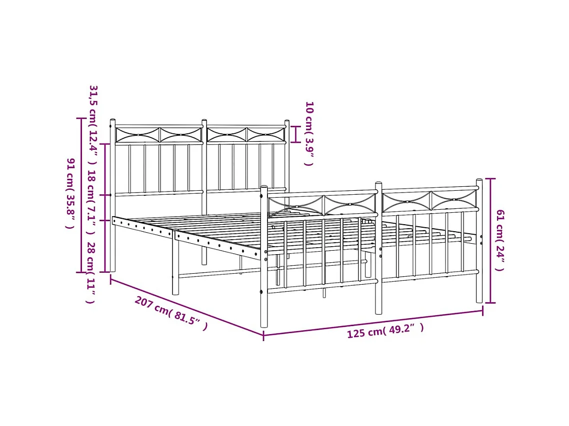 Lit simple | Lit adulte, enfant | Cadre de lit métal et pied de lit blanc 120x200 cm
