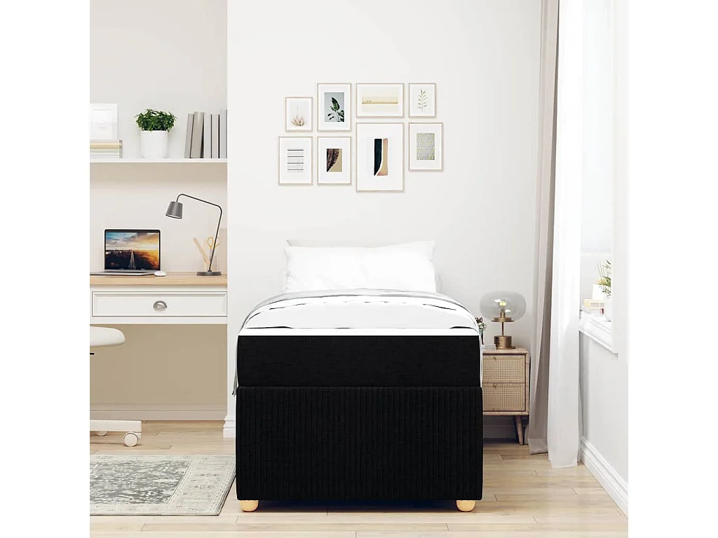 Lit simple | Lit adulte, enfant | Cadre de lit avec matelas Noir 90x200 cm tissu