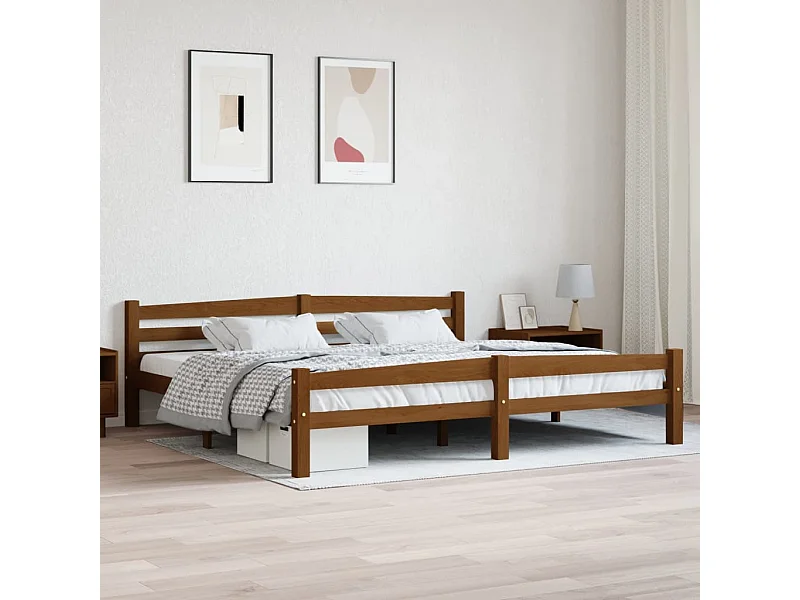 Lit double | Lit adulte | Cadre de lit marron miel bois pin massif 200x200cm