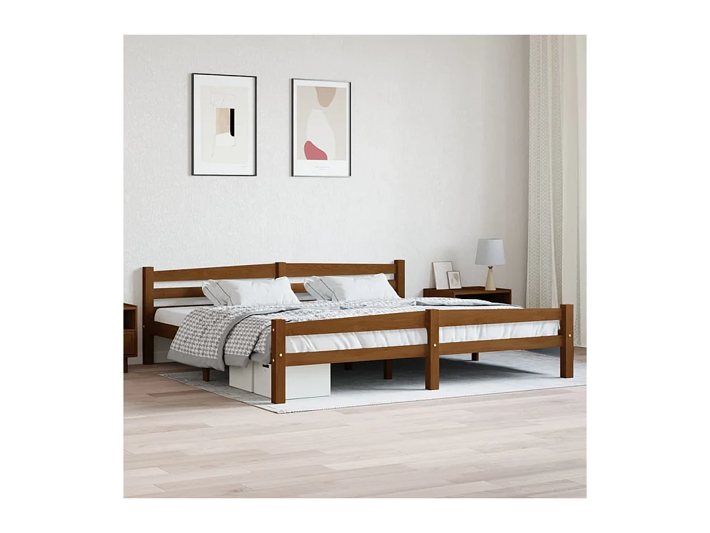 Lit double | Lit adulte | Cadre de lit marron miel bois pin massif 200x200cm