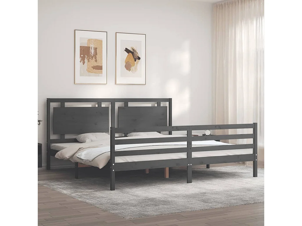 Lit double | Lit adulte | Cadre de lit gris 200x200 cm bois massif