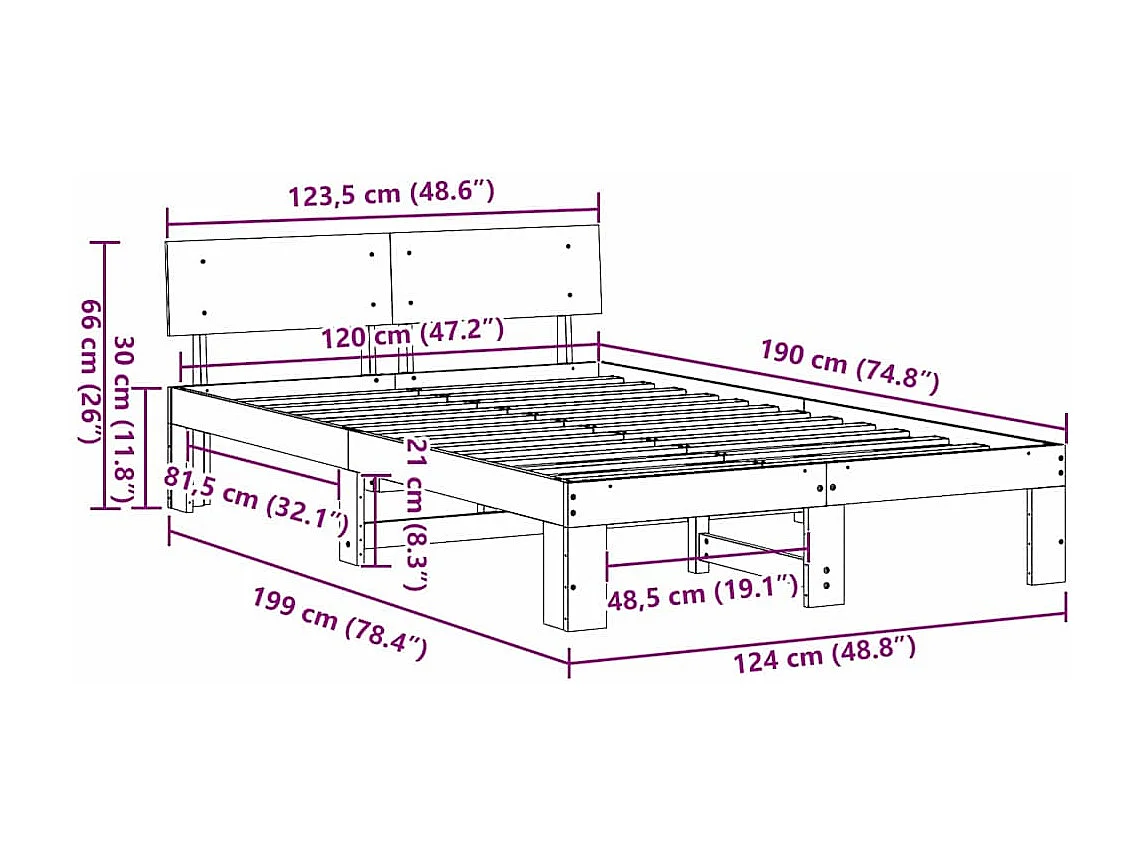 Letto singolo | Giroletto | Struttura del letto Bianco 120x190 cm Pino massello