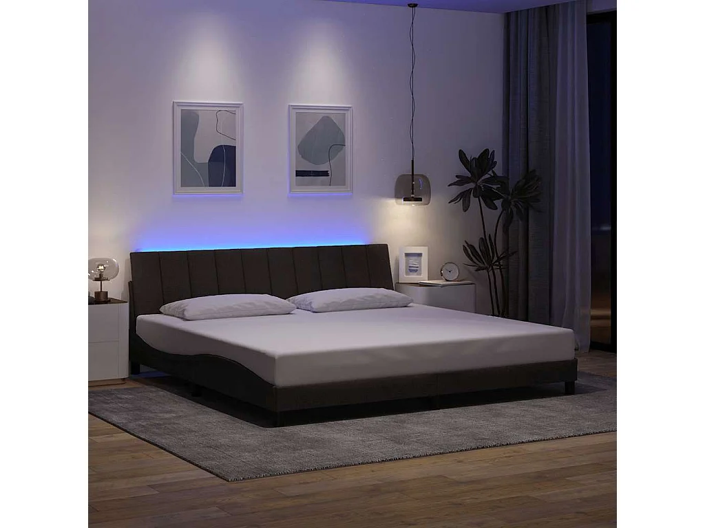 Lit double | Lit adulte | Cadre de lit marron foncé 200x200 cm tissu