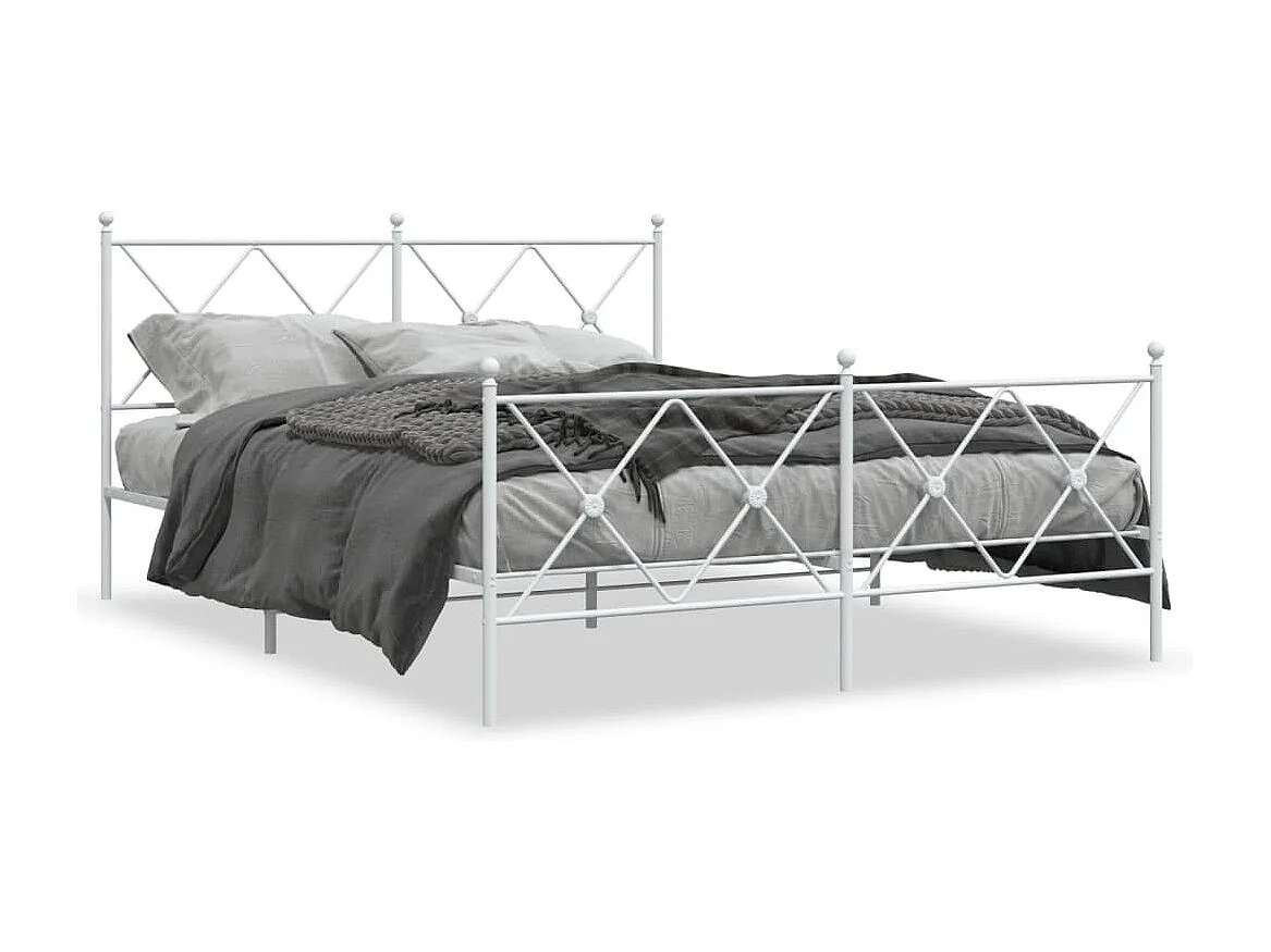 Lit double | Lit adulte | Cadre de lit métal et pied de lit blanc 150x200 cm